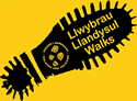 Llandysul Walks logo - black footprint on yellow background.